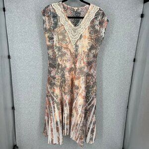 Reba Womens Mesh Maxi Dress Size XL Multicolor Crochet Western Made in USA Boho